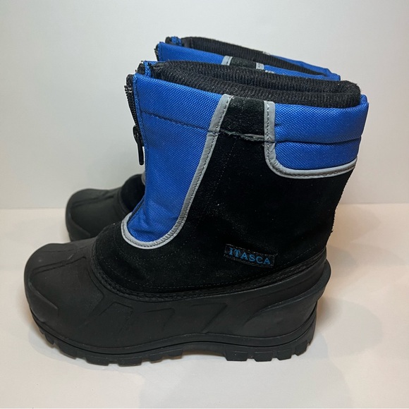 Itasca Reflective Black & Blue Snow Buster Kids Winter Boot Sz 2 Removable Liner - Picture 2 of 6